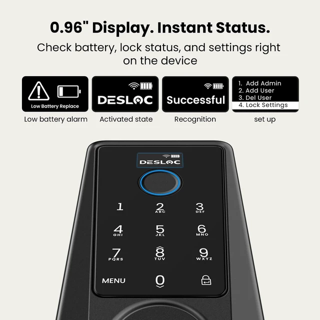 Alt view image 4 of 7 - WiFi Fingerprint Smart Keypad Door Lock D110 Plus with App Control | Front Door Smart Lock with Remote Access, Voice Control, Visual Display, Backlit, BHMA Grade 3, IP54, Auto-Lock, Black