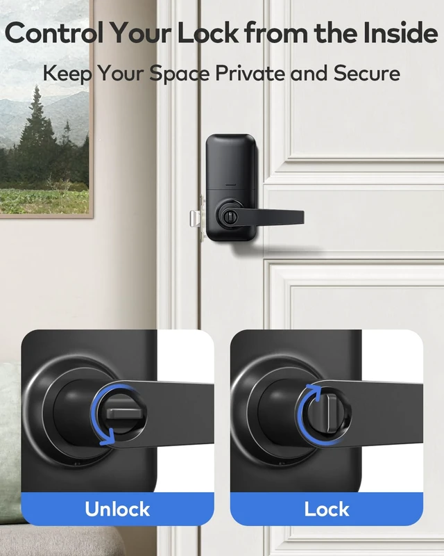 Alt view image 6 of 7 - TE004 Keyless Entry Door Lock Handle with Keypad, Matte Black | 20 User Codes, ANSI Grade 3 Security, One Time Code Access, Auto Lock, Durable Zinc Alloy Handle for Front Door, Bedroom