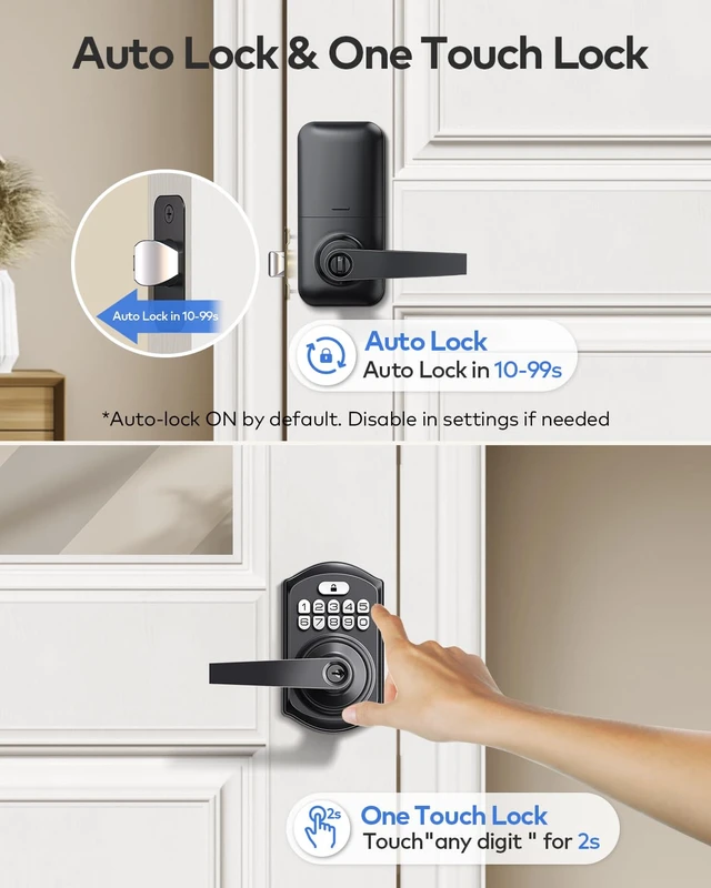Alt view image 4 of 7 - TE004 Keyless Entry Door Lock Handle with Keypad, Matte Black | 20 User Codes, ANSI Grade 3 Security, One Time Code Access, Auto Lock, Durable Zinc Alloy Handle for Front Door, Bedroom