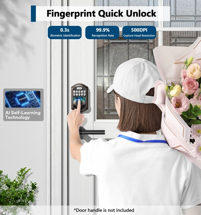 Alt view image 3 of 7 - TE002 Fingerprint Deadbolt with Keypad for Front Door, Bronze | 1-Second Fingerprint Unlock, ANSI Grade 3, 20 User Codes, Auto Lock, Anti-Peep Password, IP54 Waterproof & Low Battery Alerts