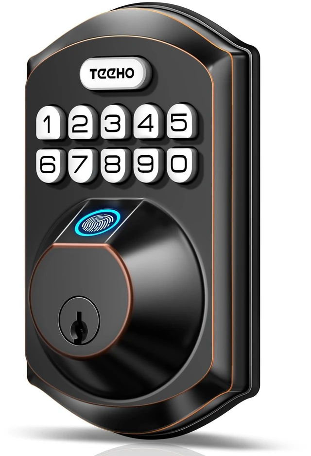 Main image of TE002 Fingerprint Deadbolt with Keypad for Front Door, Bronze | 1-Second Fingerprint Unlock, ANSI Grade 3, 20 User Codes, Auto Lock, Anti-Peep Password, IP54 Waterproof & Low Battery Alerts
