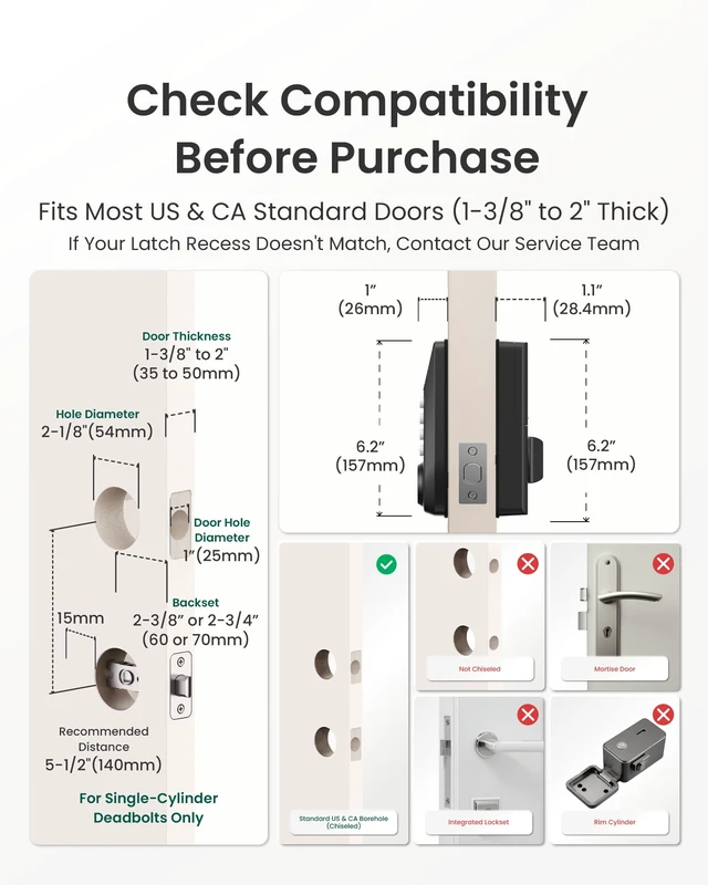 Alt view image 6 of 7 - C100 Keyless Entry Door Lock with Visual Display, Auto Lock | Create 100 Customizable User Codes and 4 One-Time Codes, 12-Month Battery, IP54, Easy Installation, BHMA Grade 3, Black