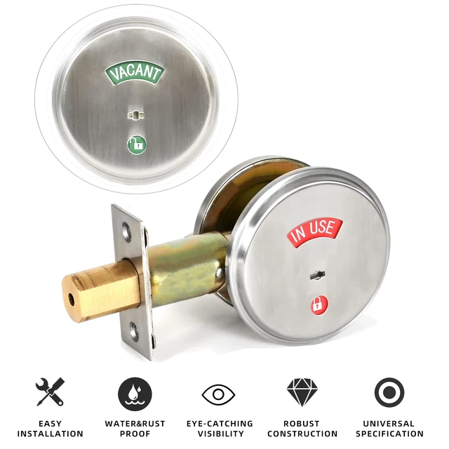Alt view image 2 of 7 - Stainless Steel Silver Indicator Deadbolt Privacy Door Lock Commercial Grade-2 60/70MM Backset Clear IN-USE Or VACANT For Public Restrooms Toilets Hospitals Offices (Stainless Steel Silver)