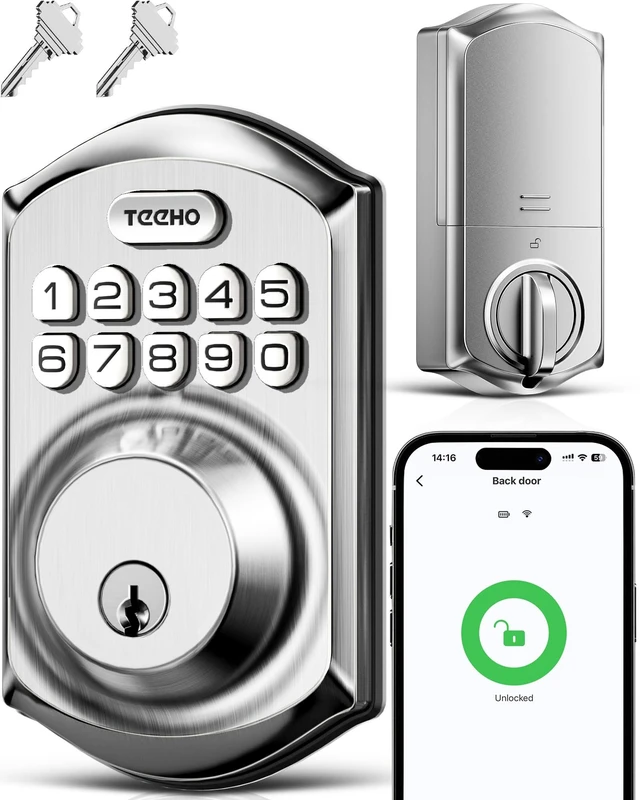 Main image of TE011W WiFi Keypad Deadbolt, Smart Locks for Front Door, Satin Nickel | APP Remote Control, Voice Unlock, Share Access Code, 100 User Codes, Auto Lock, Real-Time Alert, Compatible with Alexa Google
