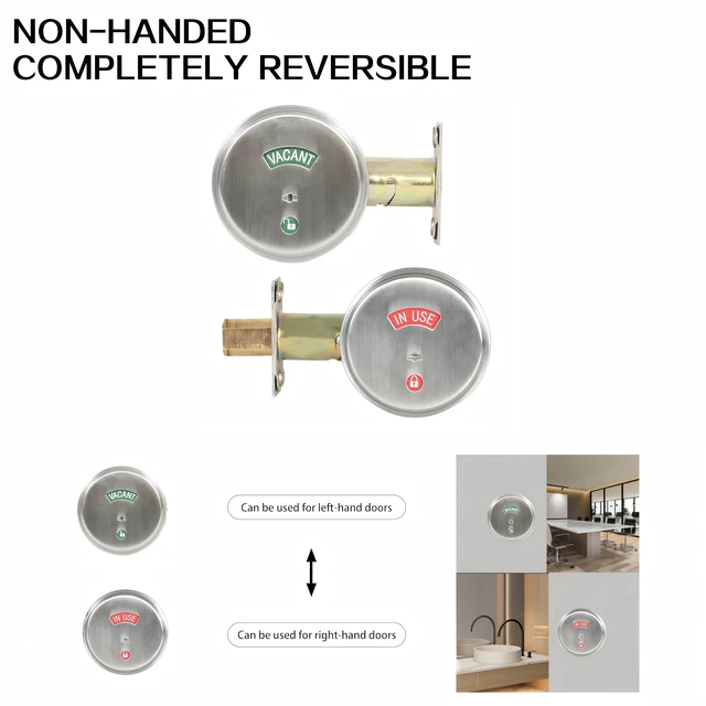 Alt view image 6 of 7 - Stainless Steel Silver Indicator Deadbolt Privacy Door Lock Commercial Grade-2 60/70MM Backset Clear IN-USE Or VACANT For Public Restrooms Toilets Hospitals Offices (Stainless Steel Silver)