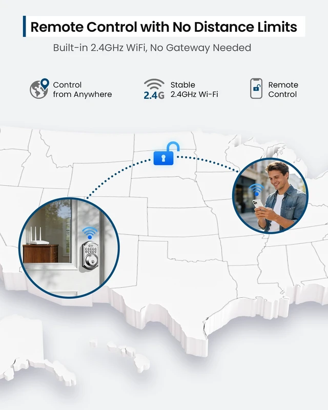 Alt view image 4 of 7 - TE011W WiFi Keypad Deadbolt, Smart Locks for Front Door, Satin Nickel | APP Remote Control, Voice Unlock, Share Access Code, 100 User Codes, Auto Lock, Real-Time Alert, Compatible with Alexa Google