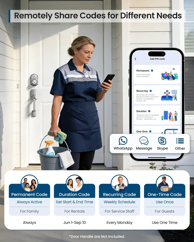 Alt view image 5 of 7 - TE011W WiFi Keypad Deadbolt, Smart Locks for Front Door, Satin Nickel | APP Remote Control, Voice Unlock, Share Access Code, 100 User Codes, Auto Lock, Real-Time Alert, Compatible with Alexa Google