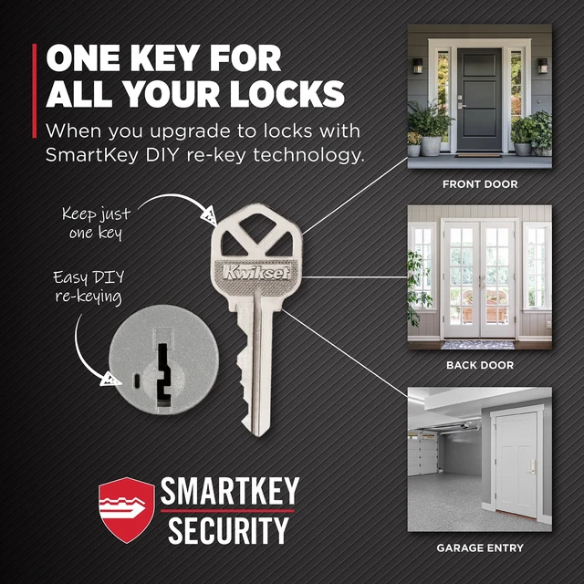 Alt view image 4 of 6 - Tustin Front Door Lock Set with Deadbolt and SmartKey, Satin Nickel | Front door lock set combines a keyed entry handle and single-cylinder deadbolt; SmartKey Security enables fast DIY re-keying.