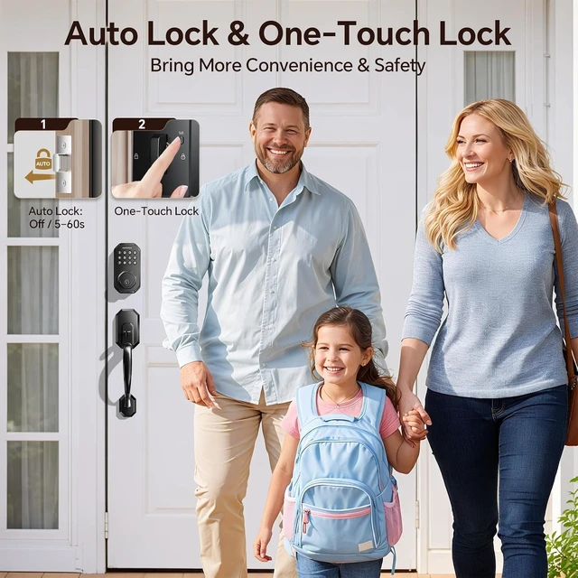 Alt view image 7 of 7 - SL03 Front Door Lock Set, Keyless Entry Door Lock, Matte Black | Keypad Deadbolt with App Control, ANSI Grade 3 Security, Auto & One-Touch Lock, Anti-Peep & One Time Code, Zinc Alloy