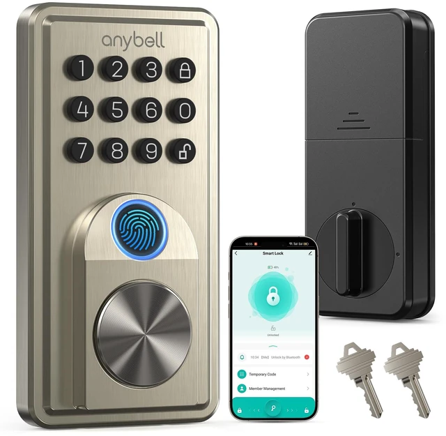 Main image of Fingerprint Door Lock Keyless Entry Deadbolt with Electronic Keypad | App Control & Auto Lock, Easy Install for Front Door - Satin Nickel