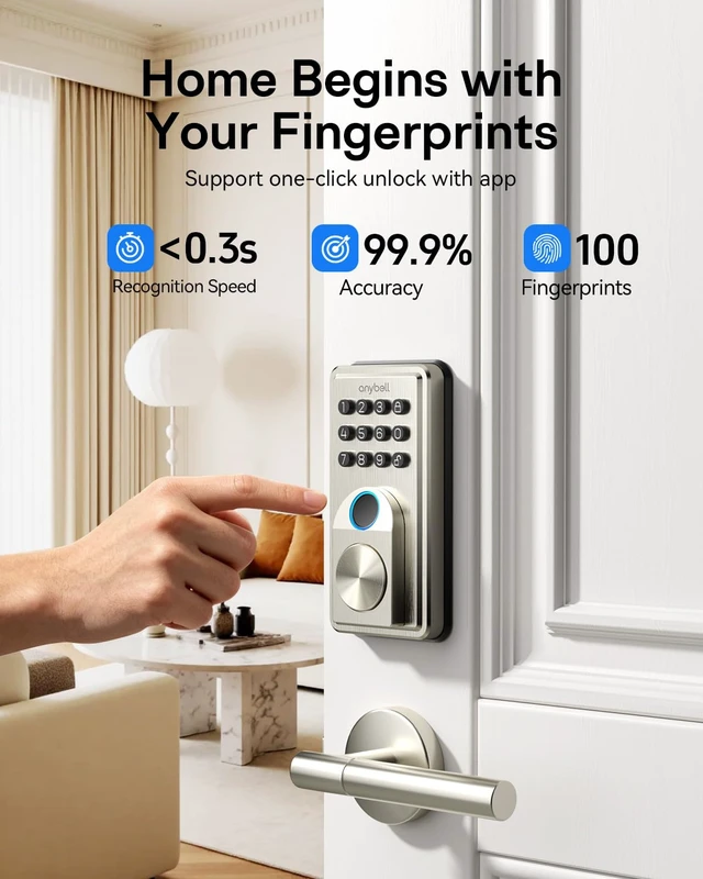Alt view image 6 of 7 - Fingerprint Door Lock Keyless Entry Deadbolt with Electronic Keypad | App Control & Auto Lock, Easy Install for Front Door - Satin Nickel