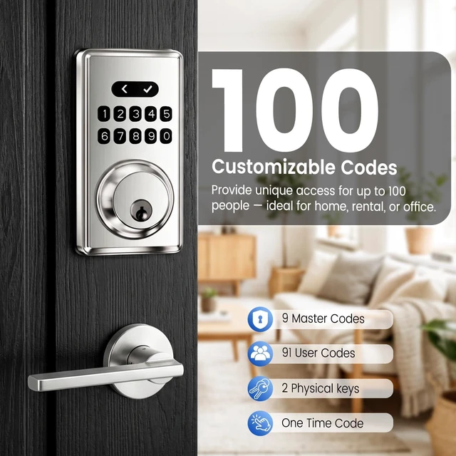 Alt view image 2 of 7 - Keypad Deadbolt, Keyless Entry Door Lock,Smart Deadbolt Lock | Auto Lock & One-Time Passcode, 100 User Codes, Anti-Peep Password, Easy Installation for Front Door