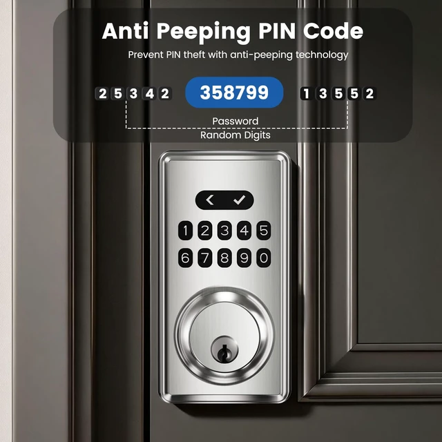 Alt view image 3 of 7 - Keypad Deadbolt, Keyless Entry Door Lock,Smart Deadbolt Lock | Auto Lock & One-Time Passcode, 100 User Codes, Anti-Peep Password, Easy Installation for Front Door