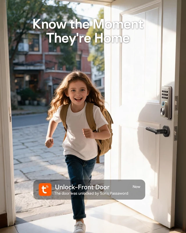Alt view image 7 of 7 - Fingerprint Door Lock Keyless Entry Deadbolt with Electronic Keypad | App Control & Auto Lock, Easy Install for Front Door - Satin Nickel