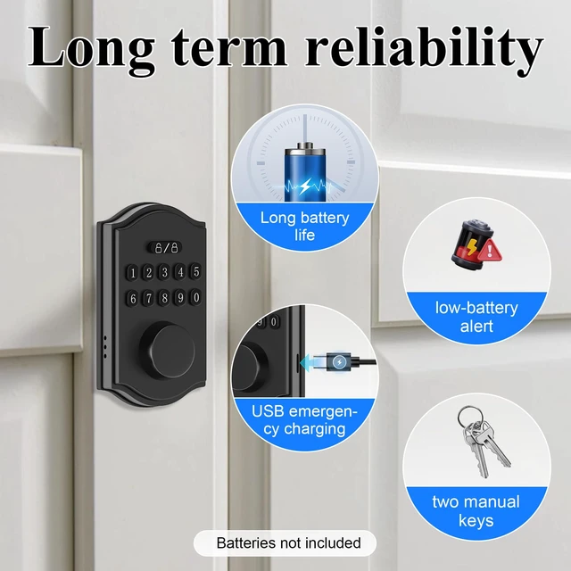 Alt view image 6 of 7 - Keyless Entry Door Lock with Keypad,Smart Deadbolt, USB Emergency Charge | Keyless Entry, Smart User Management, Auto Lock, Electronic Keypad, USB-C Port Emergency Charge, Deadbolt for Front Door
