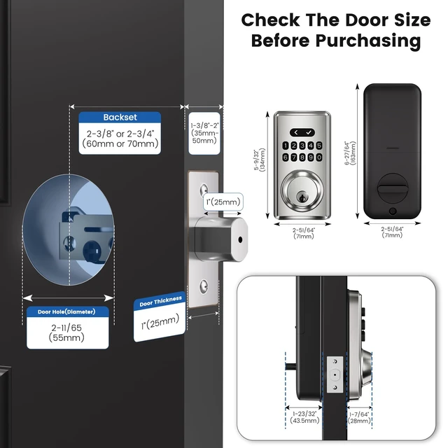 Alt view image 7 of 7 - Keypad Deadbolt, Keyless Entry Door Lock,Smart Deadbolt Lock | Auto Lock & One-Time Passcode, 100 User Codes, Anti-Peep Password, Easy Installation for Front Door