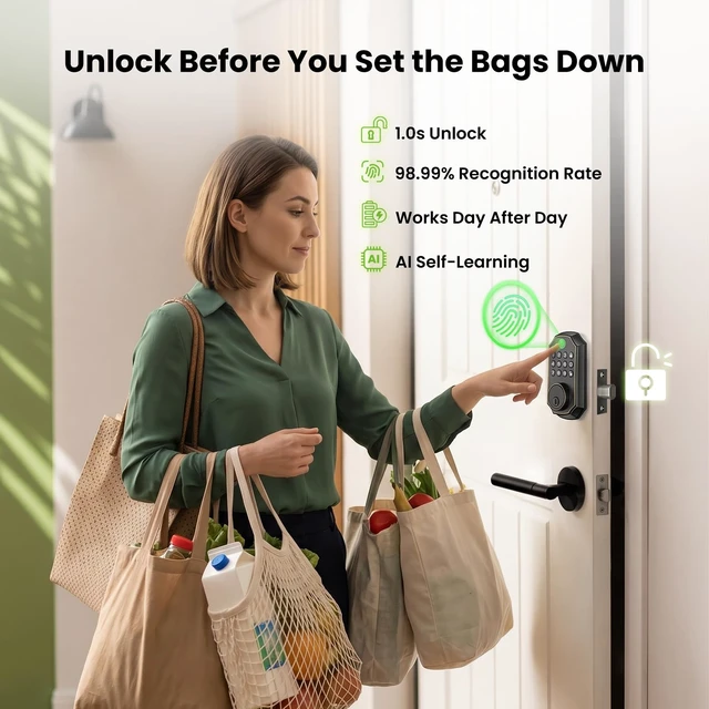 Alt view image 2 of 7 - Fingerprint Door Lock for Front Door, Keyless Entry Deadbolt with Keypad, App Control, Auto Lock, Easy Install Digital Smart Lock for Family Homes, Garage Entry & Apartments