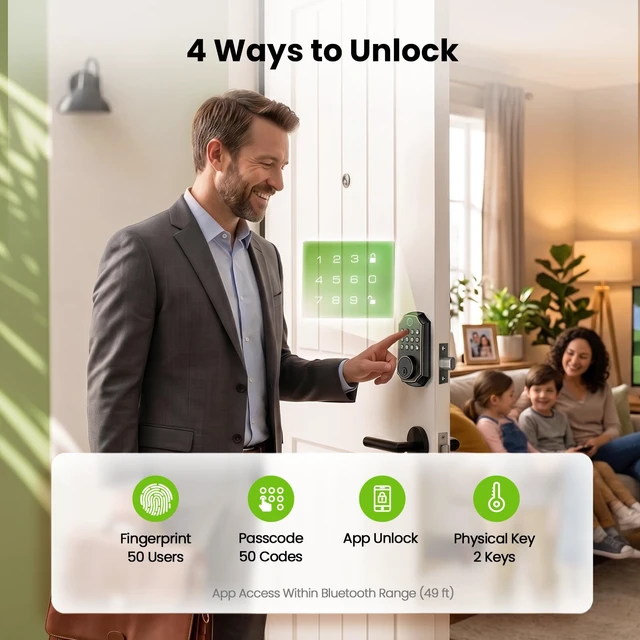 Alt view image 3 of 7 - Fingerprint Door Lock for Front Door, Keyless Entry Deadbolt with Keypad, App Control, Auto Lock, Easy Install Digital Smart Lock for Family Homes, Garage Entry & Apartments