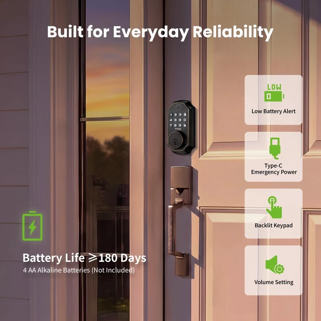 Alt view image 7 of 7 - Fingerprint Door Lock for Front Door, Keyless Entry Deadbolt with Keypad, App Control, Auto Lock, Easy Install Digital Smart Lock for Family Homes, Garage Entry & Apartments