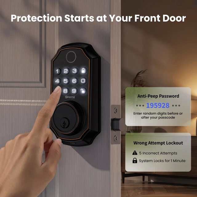 Alt view image 6 of 7 - Fingerprint Door Lock for Front Door, Keyless Entry Deadbolt with Keypad, App Control, Auto Lock, Easy Install Digital Smart Lock for Family Homes, Garage Entry & Apartments