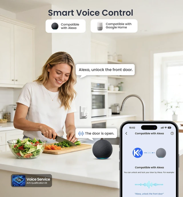 Alt view image 4 of 7 - VE017G WiFi Smart Keyless Entry Lock for Front Door, Satin Nickel | Remote APP Control, Fingerprint, Voice & Fob Unlock, Touchscreen Back-Lit Keypad Deadbolt, Emergency Power Port, Auto Lock