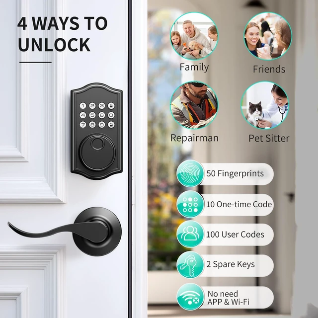 Alt view image 3 of 7 - Keyless Entry Door Lock with Handle, Keypad Door Lock with Handle, Fingerprint Door Locks Keyless Entry Door Lock Deadbolt for Front Door, 2 Keys Auto Locking Easy Installation Left/Right Doors