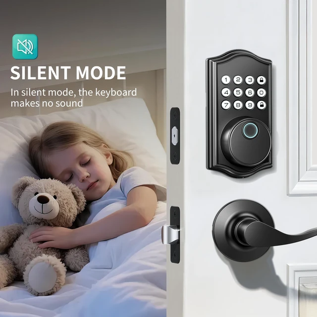 Alt view image 4 of 7 - Keyless Entry Door Lock with Handle, Keypad Door Lock with Handle, Fingerprint Door Locks Keyless Entry Door Lock Deadbolt for Front Door, 2 Keys Auto Locking Easy Installation Left/Right Doors