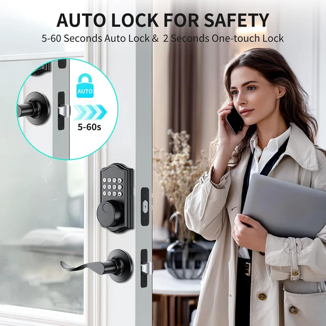 Alt view image 7 of 7 - Keyless Entry Door Lock with Handle, Keypad Door Lock with Handle, Fingerprint Door Locks Keyless Entry Door Lock Deadbolt for Front Door, 2 Keys Auto Locking Easy Installation Left/Right Doors