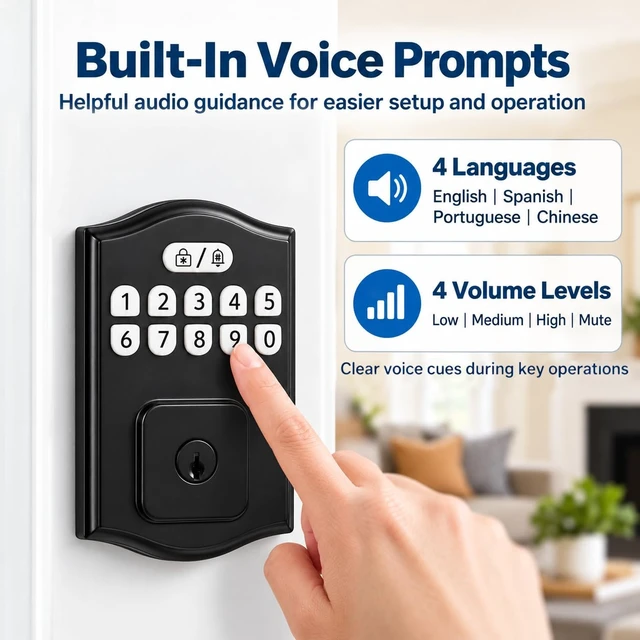 Alt view image 7 of 7 - Keyless Entry Door Lock, Smart Deadbolt with Keypad, Electronic Deadbolt with 200 User Codes & 6 Backup Keys, Auto-Lock Smart Door Lock for Front Door, Easy DIY Installation