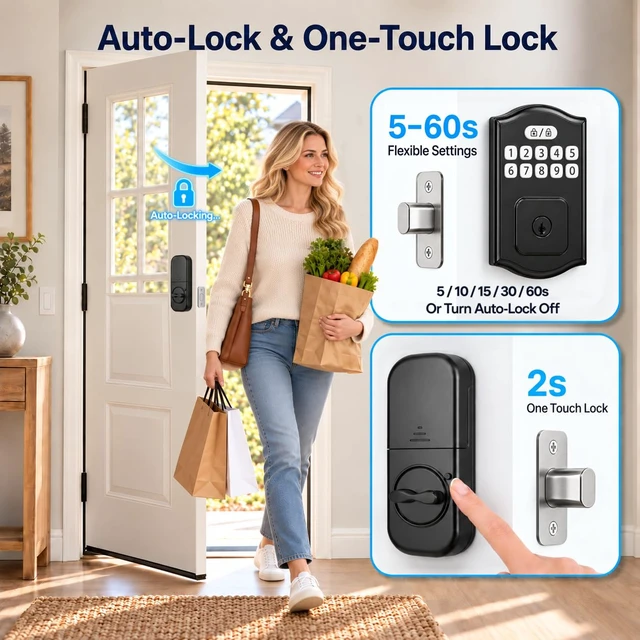 Alt view image 6 of 7 - Keyless Entry Door Lock, Smart Deadbolt with Keypad, Electronic Deadbolt with 200 User Codes & 6 Backup Keys, Auto-Lock Smart Door Lock for Front Door, Easy DIY Installation