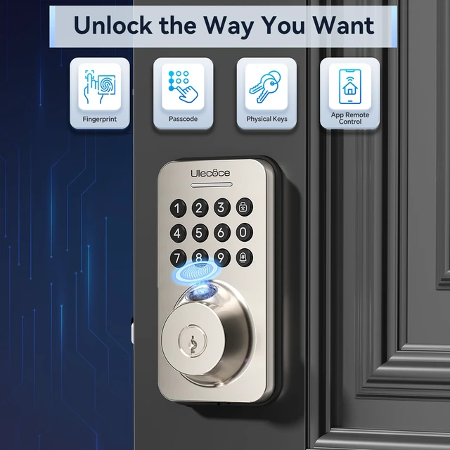 Alt view image 2 of 7 - U68W WiFi Fingerprint Smart Door Lock with Knob Set, Satin Nickel | Keypad Deadbolt for Front Door, App Control, Auto-Lock, One-Touch Lock, IP54 Waterproof, 100+ Codes, 5 Keys, Zinc Alloy