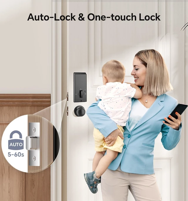 Alt view image 7 of 7 - U68W WiFi Fingerprint Smart Door Lock with Knob Set, Satin Nickel | Keypad Deadbolt for Front Door, App Control, Auto-Lock, One-Touch Lock, IP54 Waterproof, 100+ Codes, 5 Keys, Zinc Alloy