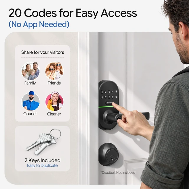 Alt view image 2 of 7 - Keypad Door Lock with Handle, Smart Keyless Entry with Code for Front Door | No App or Wi-Fi, Easy DIY Install, with 20 Passcodes and 2 Keys, Auto-Lock, One-Touch Lock, Passage Mode, Backlit Keypad