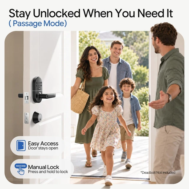 Alt view image 4 of 7 - Keypad Door Lock with Handle, Smart Keyless Entry with Code for Front Door | No App or Wi-Fi, Easy DIY Install, with 20 Passcodes and 2 Keys, Auto-Lock, One-Touch Lock, Passage Mode, Backlit Keypad