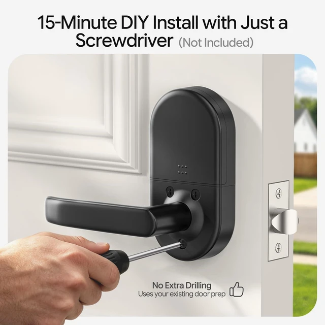 Alt view image 6 of 7 - Keypad Door Lock with Handle, Smart Keyless Entry with Code for Front Door | No App or Wi-Fi, Easy DIY Install, with 20 Passcodes and 2 Keys, Auto-Lock, One-Touch Lock, Passage Mode, Backlit Keypad