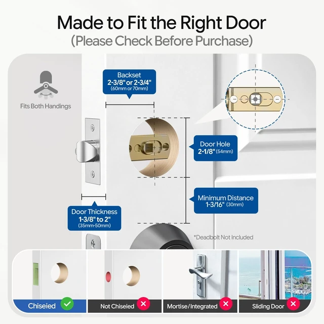 Alt view image 7 of 7 - Keypad Door Lock with Handle, Smart Keyless Entry with Code for Front Door | No App or Wi-Fi, Easy DIY Install, with 20 Passcodes and 2 Keys, Auto-Lock, One-Touch Lock, Passage Mode, Backlit Keypad