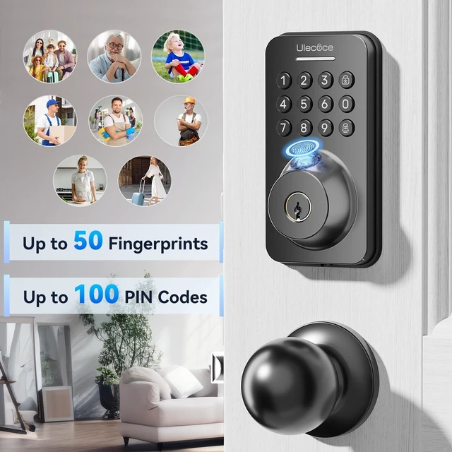 Alt view image 6 of 7 - U68 Fingerprint Keypad Deadbolt with Knob Set, Matte Black | Keyless Entry Door Lock with App Control, Door Locks for Front Door, Auto LockOne-Touch Lock, Anti-Peep Codes, 5 Keys