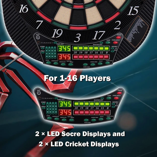 Alt view image 2 of 7 - Electronic Dart Board for 16 Players LED Display | Dart Board Electronic Scoreboard 6 Darts Plastic Tips 50 Soft Tips Power Adapter Throw Line