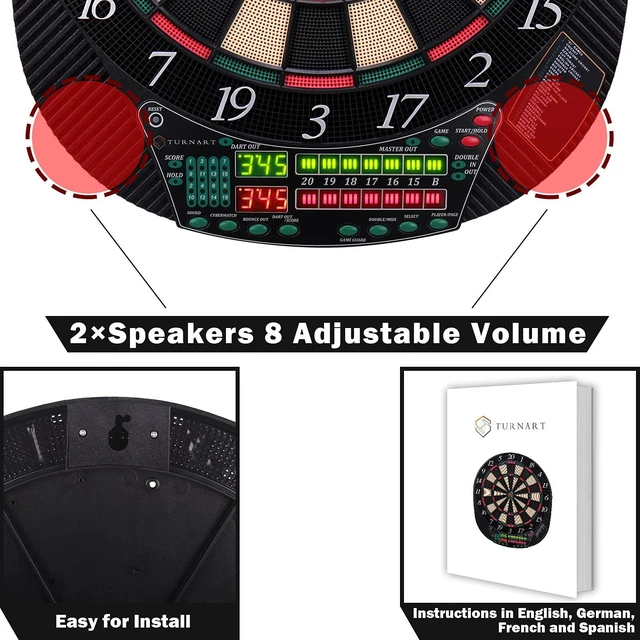Alt view image 4 of 7 - Electronic Dart Board for 16 Players LED Display | Dart Board Electronic Scoreboard 6 Darts Plastic Tips 50 Soft Tips Power Adapter Throw Line