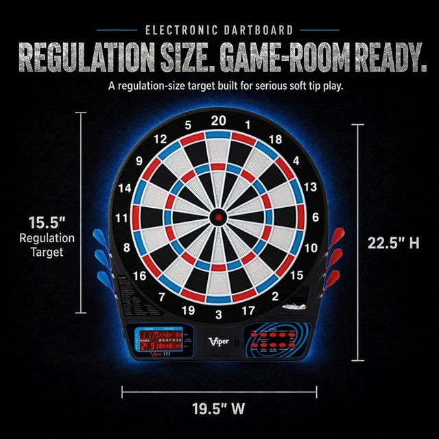 Alt view image 2 of 7 - Electronic Soft Tip Dart Board for Adults | 15.5 Inch Regulation Dartboard, 43 Games, 320 Options, 1-8 Players, Bilingual English and Spanish Voice
