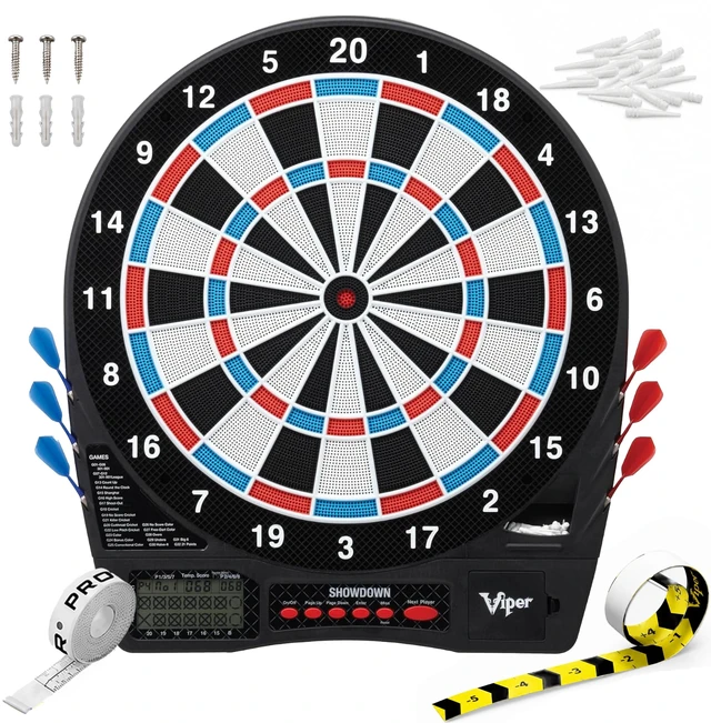 Main image of Showdown Electronic Soft Tip Dart Board for Adults | 15.5 Inch Regulation Target Face, 32 Games, 590 Options, 1-8 Players, Battery Powered Cord Free, Automatic Scoring