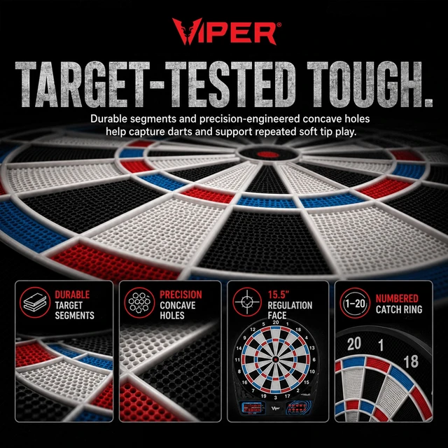 Alt view image 6 of 7 - Electronic Soft Tip Dart Board for Adults | 15.5 Inch Regulation Dartboard, 43 Games, 320 Options, 1-8 Players, Bilingual English and Spanish Voice