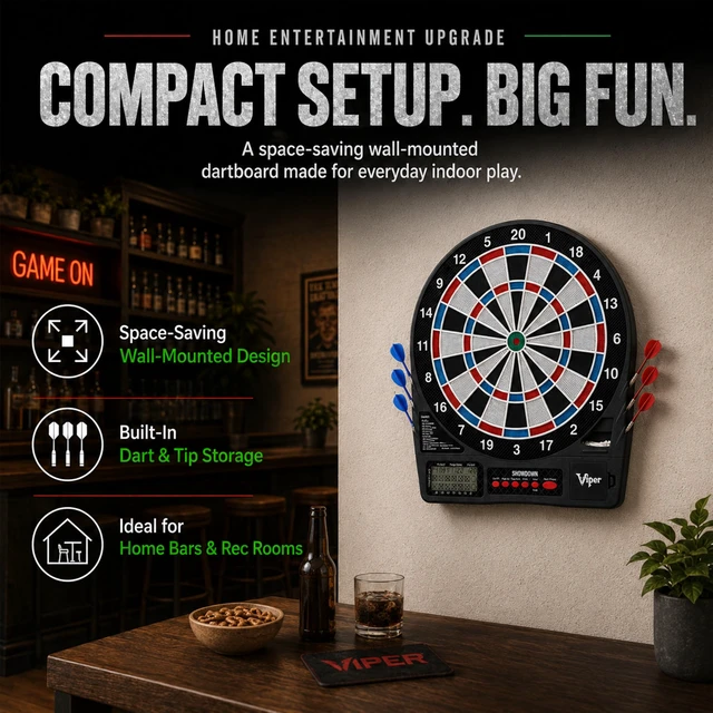 Alt view image 7 of 7 - Showdown Electronic Soft Tip Dart Board for Adults | 15.5 Inch Regulation Target Face, 32 Games, 590 Options, 1-8 Players, Battery Powered Cord Free, Automatic Scoring
