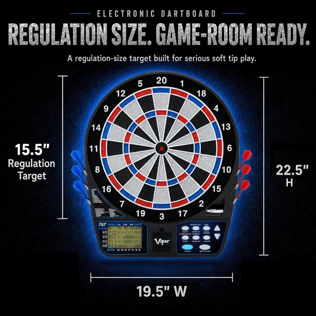 Alt view image 2 of 7 - Electronic Soft Tip Dart Board for Adults | 15.5 Inch Regulation Target Face, 43 Games, 1-16 Players, Automatic Scoring, PPD and MPR, Built-In Dart Storage