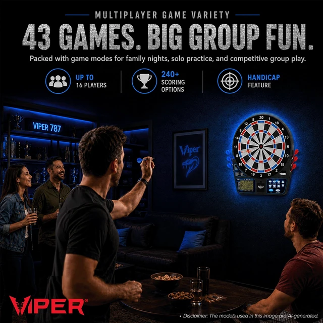 Alt view image 5 of 7 - Electronic Soft Tip Dart Board for Adults | 15.5 Inch Regulation Target Face, 43 Games, 1-16 Players, Automatic Scoring, PPD and MPR, Built-In Dart Storage