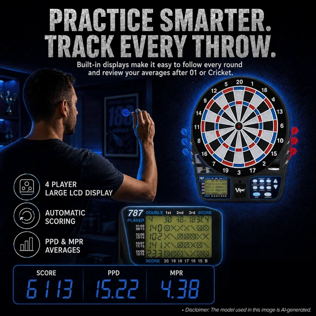 Alt view image 7 of 7 - Electronic Soft Tip Dart Board for Adults | 15.5 Inch Regulation Target Face, 43 Games, 1-16 Players, Automatic Scoring, PPD and MPR, Built-In Dart Storage