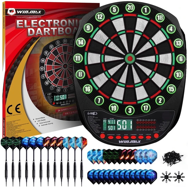 Main image of Electronic Dart Board Automatic Scoring with 12 Soft Tip Darts | Low Bounce-Outs, 354 Game Variations,3 bright LED displays, In English/German/French, batteries or AC adapter; 8 Players