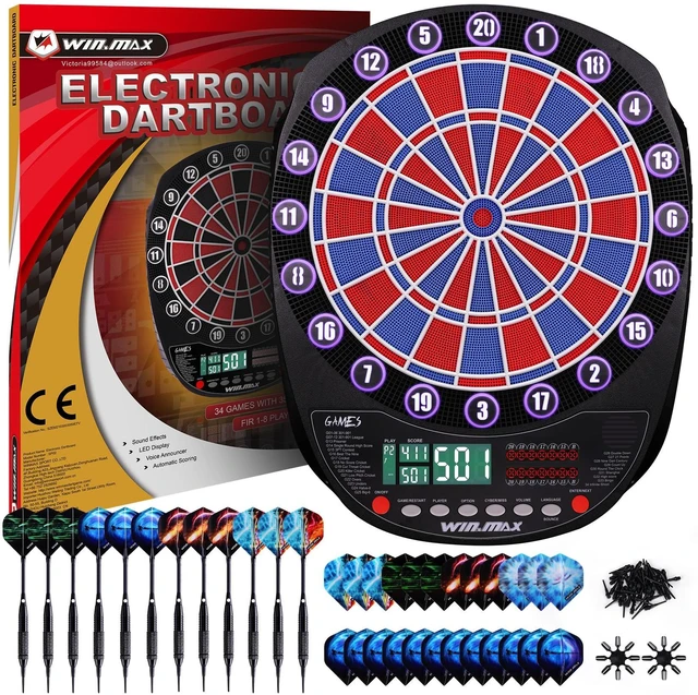 Main image of Electronic Dart Board Automatic Scoring with 12 Soft Tip Darts | Low Bounce-Outs, 354 Game Variations,3 bright LED displays, In English/German/French, batteries or AC adapter; 8 Players