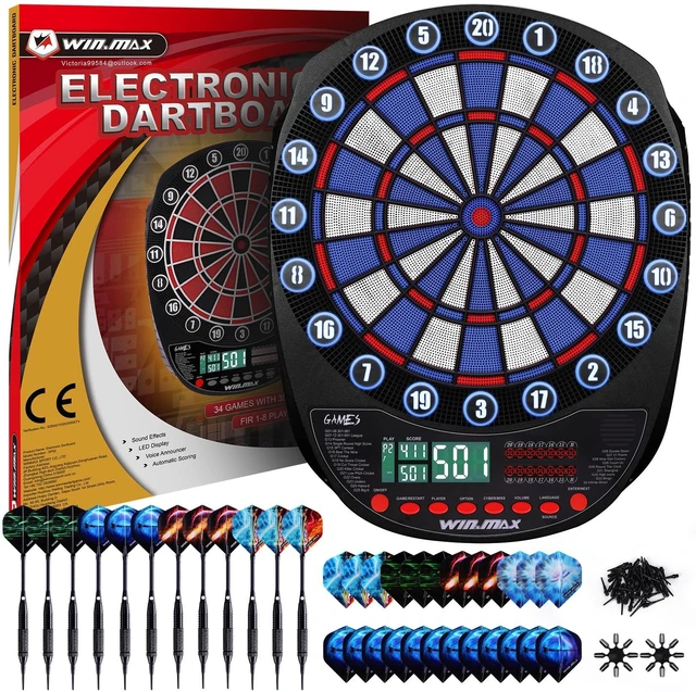 Main image of Electronic Dart Board Automatic Scoring with 12 Soft Tip Darts | Low Bounce-Outs, 354 Game Variations,3 bright LED displays, In English/German/French, batteries or AC adapter; 8 Players