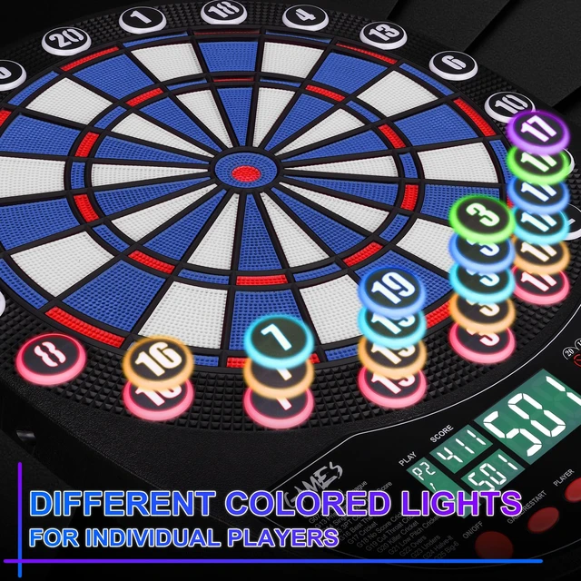 Alt view image 3 of 7 - Electronic Dart Board Automatic Scoring with 12 Soft Tip Darts | Low Bounce-Outs, 354 Game Variations,3 bright LED displays, In English/German/French, batteries or AC adapter; 8 Players